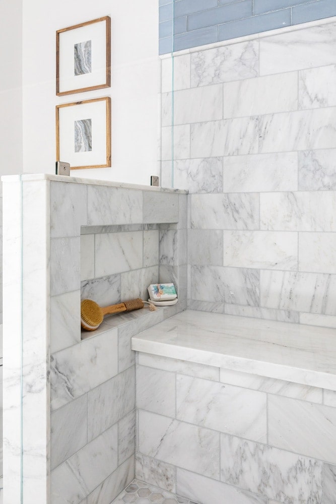 Altadena Modern Farmhouse Bathroom Marble Tile Design